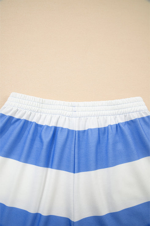 Striped Seam Detail Half Zip Oversized Tee Short Sets