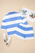 Striped Seam Detail Half Zip Oversized Tee Short Sets