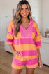 Striped Seam Detail Half Zip Oversized Tee Short Sets