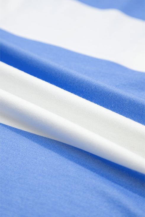 Striped Seam Detail Half Zip Oversized Tee Short Sets