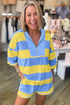 Striped Seam Detail Half Zip Oversized Tee Short Sets