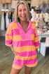 Striped Seam Detail Half Zip Oversized Tee Short Sets