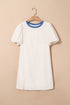 Striped Seersucker Puff Sleeve Textured T Shirt Dress