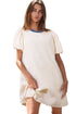 Striped Seersucker Puff Sleeve Textured T Shirt Dress