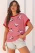 Striped Sequin Crawfish Graphic Crewneck Short Sleeve Tee