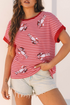 Striped Sequin Crawfish Graphic Crewneck Short Sleeve Tee