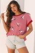 Striped Sequin Crawfish Graphic Crewneck Short Sleeve Tee
