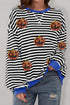 Striped Sequin Embellished Drop Shoulder Pullover Sweatshirt