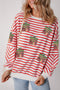 Striped Sequin Gift Patch Drop Shoulder Sweatshirt