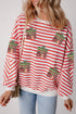 Striped Sequin Gift Patch Drop Shoulder Sweatshirt