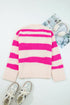 Striped Sequin Graphic Crew Neck Knit Sweater