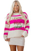 Striped Sequin Graphic Crew Neck Knit Sweater