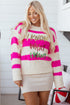 Striped Sequin Graphic Crew Neck Knit Sweater