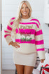Striped Sequin Graphic Crew Neck Knit Sweater