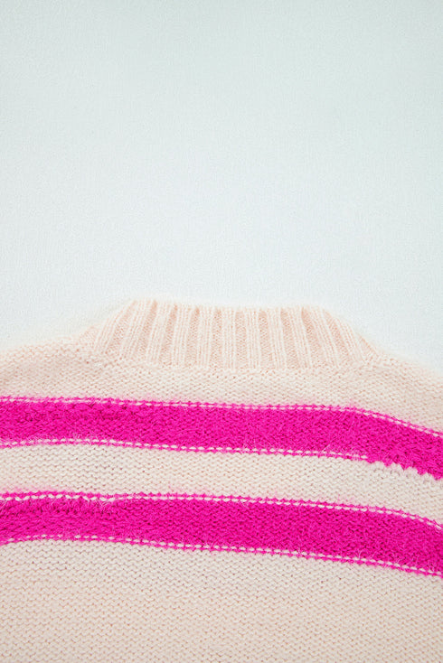 Striped Sequin Graphic Crew Neck Knit Sweater