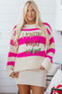 Striped Sequin Graphic Crew Neck Knit Sweater