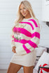 Striped Sequin Graphic Crew Neck Knit Sweater