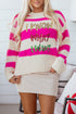 Striped Sequin Graphic Crew Neck Knit Sweater