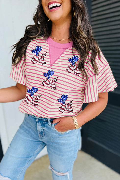 Striped Sequin Patriotic Balloon Dog Top