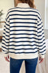 Striped Sequin Rugby Graphic Mock Neck Athletic Sweatshirt