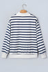 Striped Sequin Rugby Graphic Mock Neck Athletic Sweatshirt
