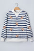 Striped Sequin Rugby Graphic Mock Neck Athletic Sweatshirt