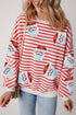 Striped Sequin Santa Patch Pullover Sweatshirt