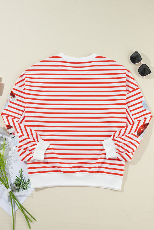Striped Sequin Santa Patch Pullover Sweatshirt