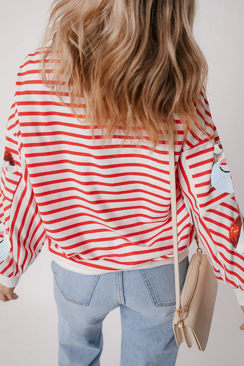 Striped Sequin Santa Patch Pullover Sweatshirt