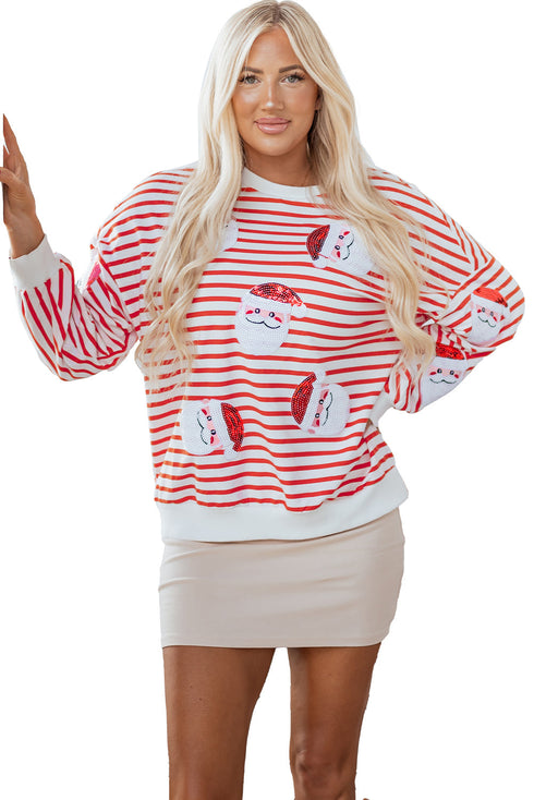 Striped Sequin Santa Patch Pullover Sweatshirt