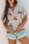 Striped Sequin Western Patch Ruffled Sleeve Graphic Top