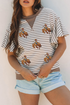 Striped Sequin Western Patch Ruffled Sleeve Graphic Top