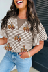 Striped Sequin Western Patch Ruffled Sleeve Graphic Top