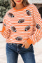 Striped Sequined Rugby Graphic Raw Seam Loose Long Sleeve Tee