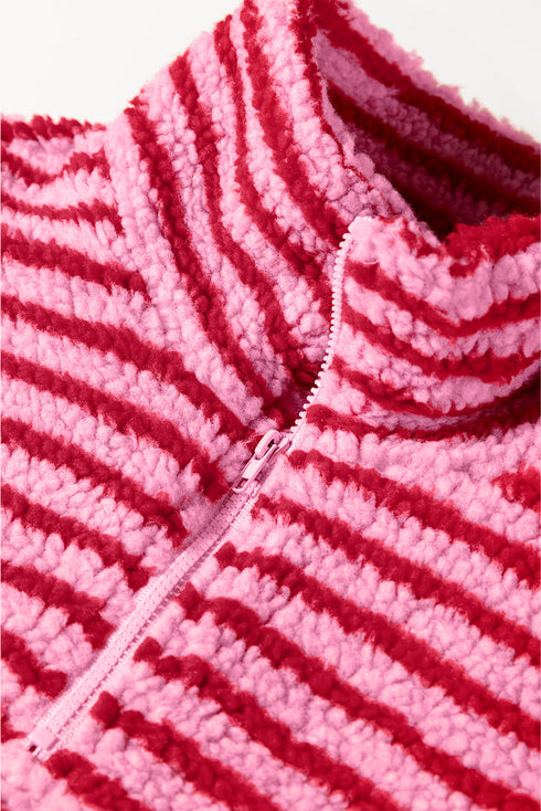 Striped Sherpa Quarter Zip Long Sleeve Pullover