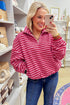 Striped Sherpa Quarter Zip Long Sleeve Pullover