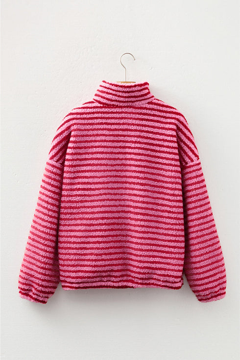 Striped Sherpa Quarter Zip Long Sleeve Pullover