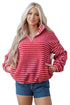 Striped Sherpa Quarter Zip Long Sleeve Pullover