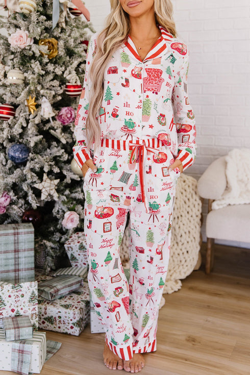 Striped Shift Long Sleeve Top And Pants Lounge Set