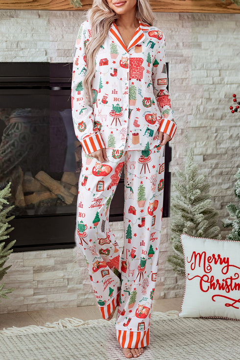 Striped Shift Long Sleeve Top And Pants Lounge Set