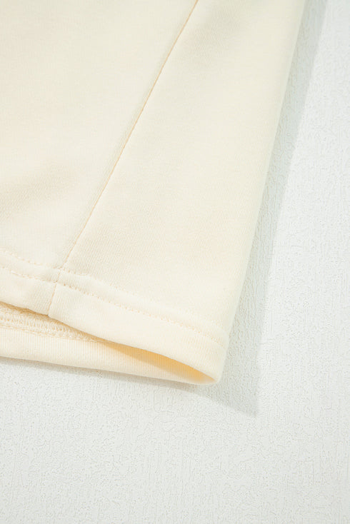 Striped Shirt-Collar Button Half-Placket Puff Sleeve Relaxed Sweatshirt