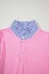 Striped Shirt-Collar Button Half-Placket Puff Sleeve Relaxed Sweatshirt