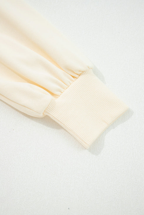 Striped Shirt-Collar Button Half-Placket Puff Sleeve Relaxed Sweatshirt