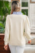 Striped Shirt-Collar Button Half-Placket Puff Sleeve Relaxed Sweatshirt