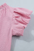 Striped Short Puff Sleeve Split V Neck Blouse