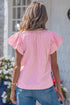 Striped Short Puff Sleeve Split V Neck Blouse
