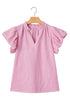 Striped Short Puff Sleeve Split V Neck Blouse
