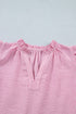 Striped Short Puff Sleeve Split V Neck Blouse