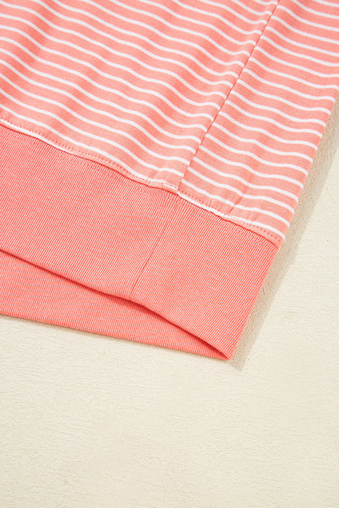 Striped Short Sleeve Contrast Trim Split Neck Top And Shorts Set