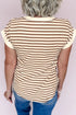 Striped Short Sleeve Half Button Placket Knit Top